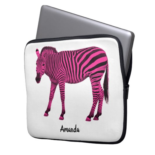 Hot Pink Zebra Electronics Bag mit Ihrem Namen Laptopschutzhülle (Vorderseite Links)