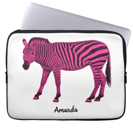 Hot Pink Zebra Electronics Bag mit Ihrem Namen Laptopschutzhülle (Vorderseite)
