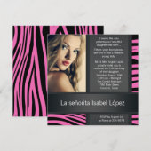 Hot Pink Zebra Foto Quinceanera Einladung (Vorne/Hinten)