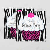 Hot Pink Zebra Girls Cupcake Geburtstagsparty Einladung (Vorne/Hinten)