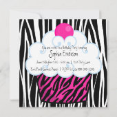 Hot Pink Zebra Girls Cupcake Geburtstagsparty Einladung (Rückseite)