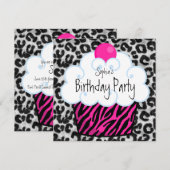 Hot Pink Zebra Girls Cupcake Geburtstagsparty Einladung (Vorne/Hinten)
