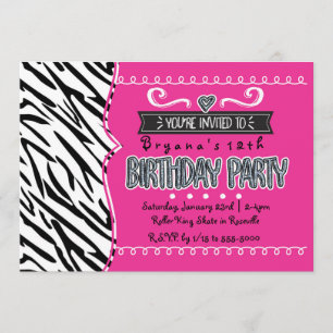 Hot Pink & Zebra Girls Geburtstagsparty Einladunge Einladung