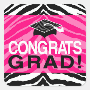 Hot Pink Zebra Glückwunschs Girl's Graduation Par Quadratischer Aufkleber