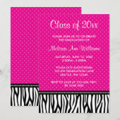 Hot Pink Zebra Polka Abschluss Ankündigung (Vorne/Hinten)