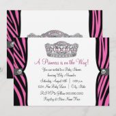Hot Pink Zebra Princess Pink Black Baby Dusche Einladung (Vorne/Hinten)