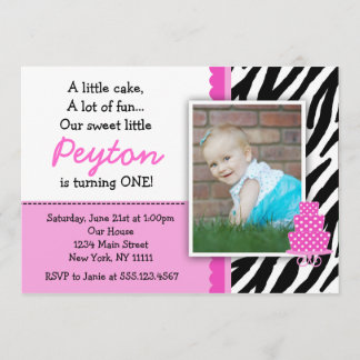 Hot Pink Zebra Print Erster Geburtstag Einladungen