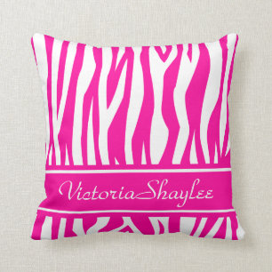 Hot Pink Zebra Print mit benutzerdefiniertem Text Kissen