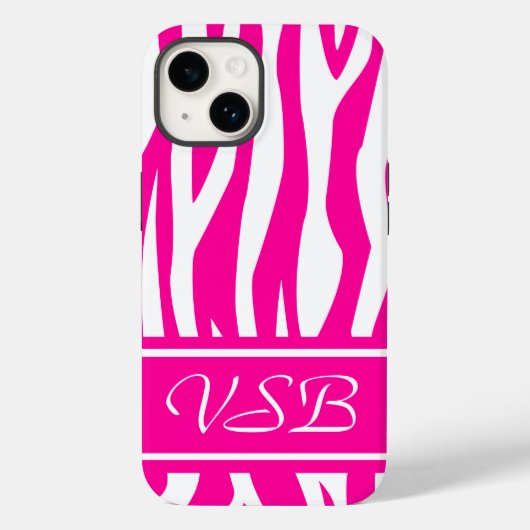 Hot Pink Zebra Print mit Monogramm Case-Mate iPhone Hülle (Rückseite)