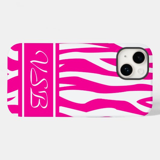 Hot Pink Zebra Print mit Monogramm Case-Mate iPhone Hülle (Rückseite (Horizontal))