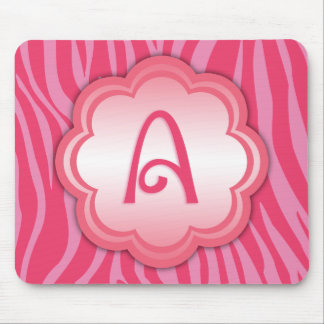 Hot Pink Zebra Print Monogram A Mousepad