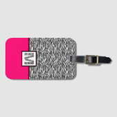 Hot Pink 🦓 Zebra Print Monogram Gepäckanhänger (Vorderseite (Horizontal))