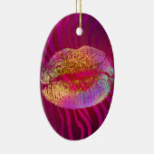 Hot Pink Zebra Rainbow Gold Glitzer Lippen Custom Keramik Ornament (Rechts)