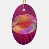 Hot Pink Zebra Rainbow Gold Glitzer Lippen Custom Keramik Ornament (Links)