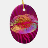 Hot Pink Zebra Rainbow Gold Glitzer Lippen Custom Keramik Ornament (Hinten)