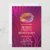 Hot Pink Zebra Rainbow Gold Glitzer Lippen Party Einladung (Vorderseite)
