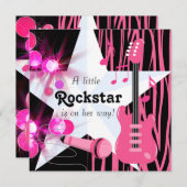 Hot Pink Zebra Rockstar Baby Girl Dusche Einladung (Vorne/Hinten)