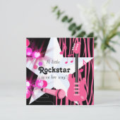 Hot Pink Zebra Rockstar Baby Girl Dusche Einladung (Stehend Vorderseite)