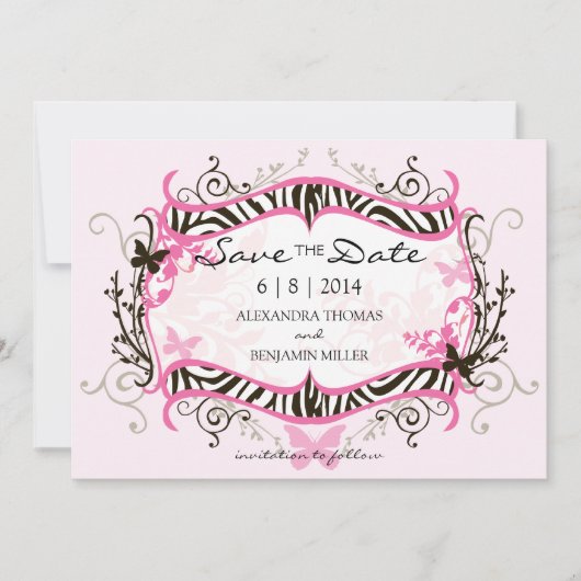 Hot Pink Zebra Save the Date (Vorderseite)