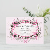 Hot Pink Zebra Save the Date (Stehend Vorderseite)