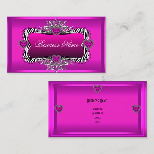 Hot Pink Zebra Silver Diamond Hört Elegant Visitenkarte (Vorne/Hinten)