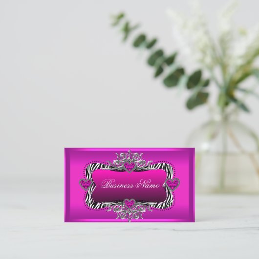 Hot Pink Zebra Silver Diamond Hört Elegant Visitenkarte (Stehend Vorderseite)