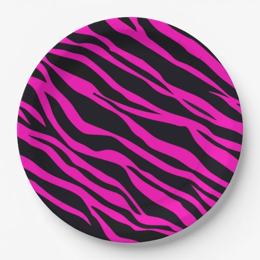 Hot Pink Zebra Streifen Pappteller (Vorderseite)