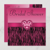 Hot Pink Zebra Stripes & Bling Herz Brautparty Einladung (Vorne/Hinten)