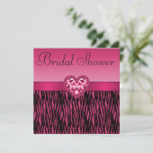 Hot Pink Zebra Stripes & Bling Herz Brautparty Einladung (Stehend Vorderseite)
