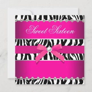 Hot Pink Zebra Sweet 16 Geburtstagsparty Einladung