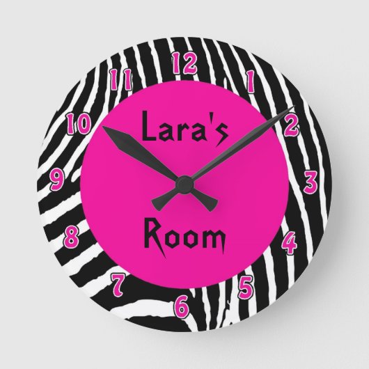 Hot Pink Zebra Wall Clock Runde Wanduhr (Vorderseite)