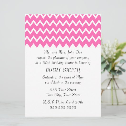 Hot Pink Zigzag Muster Einladung (Stehend Vorderseite)