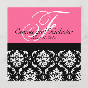 Hot PinkWedding Einladung Monogram Damask Back #4
