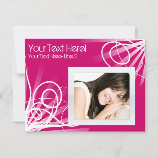 Hot Raspberry Pink / Weiß Swirl Party Einladung (Vorderseite)