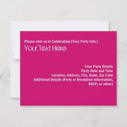 Hot Raspberry Pink / Weiß Swirl Party Einladung (Rückseite)