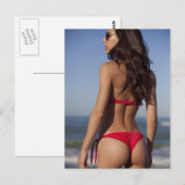 ● Hot ! ● Red Bikini Beach Girl Foto Postkarte (Vorne/Hinten)