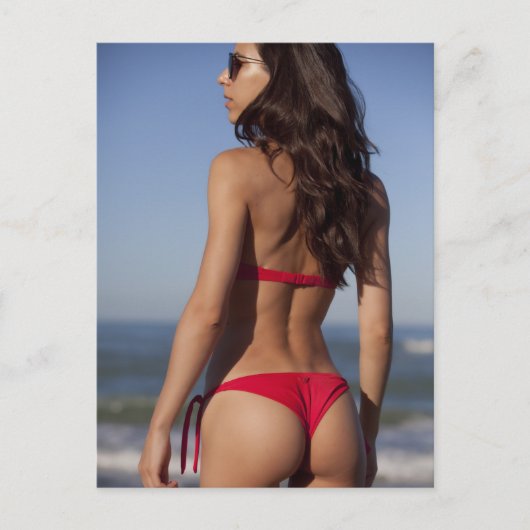 ● Hot ! ● Red Bikini Beach Girl Foto Postkarte (Vorderseite)