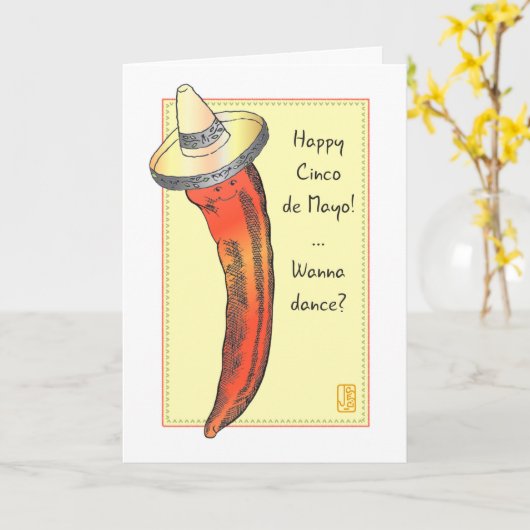 Hot Red Chili Pepper Cinco de Mayo Karte (Gelbe Blume)