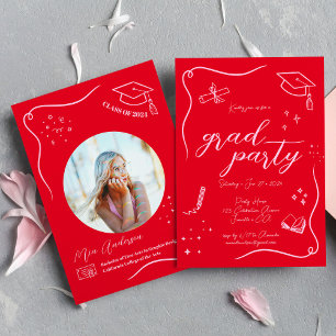 Hot Red Pink Hand gezeichnet Scrible Abschluss Einladung
