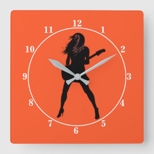 Hot Rock Girl - Gitarrenspieler Quadratische Wanduhr (Vorderseite)