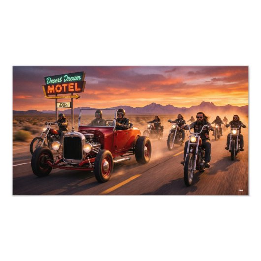 Hot rods and Hells and bikes on the road Fotodruck (Vorne)