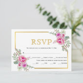Hot-Rosa-Blume, Goldrahmen Hochzeitskarte RSVP Karte (Stehend Vorderseite)