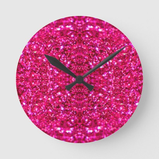 Hot-Rosa-Glitzer Runde Wanduhr (Vorderseite)