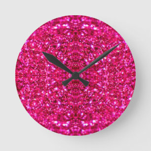 Hot-Rosa-Glitzer Runde Wanduhr