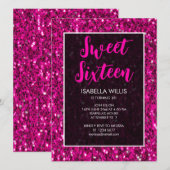 Hot Rosa Glitzern Glitzer Sweet 16 elegante Drehbu Einladung (Vorne/Hinten)