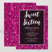 Hot Rosa Glitzern Glitzer Sweet 16 elegante Drehbu Einladung (Vorne/Hinten)