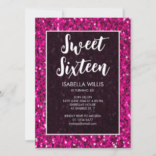 Hot Rosa Glitzern Glitzer Sweet 16 elegante Drehbu Einladung