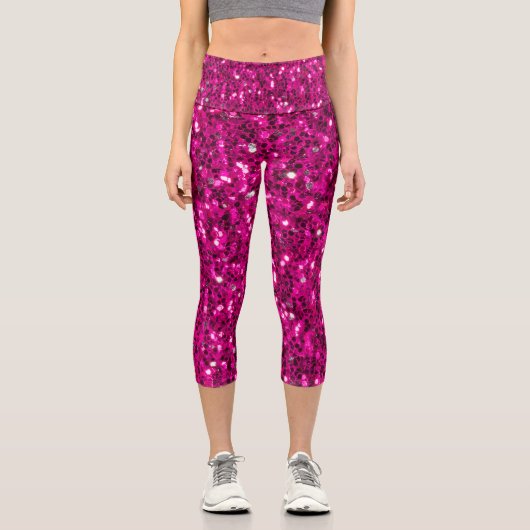 Hot-Rosa-Glitzern Imitate Glitzer Capri Leggings (Vorderseite)