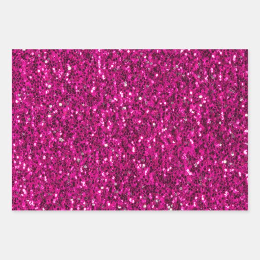 Hot-Rosa-Glitzern Imitate Glitzer Geschenkpapier Set (Vorderseite 3)
