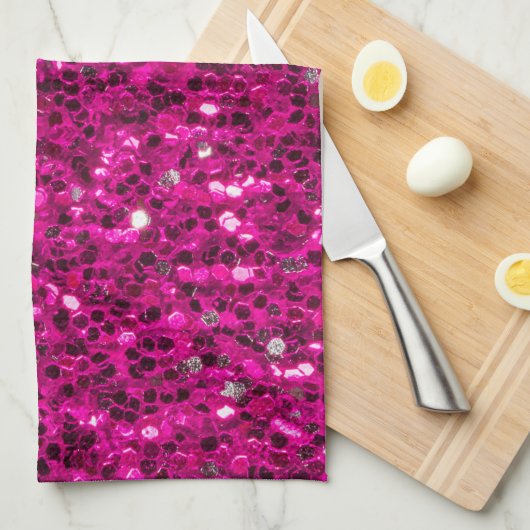 Hot-Rosa-Glitzern Imitate Glitzer Geschirrtuch (Viertel Falte)